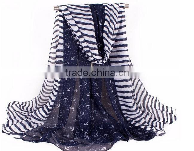 >> Women Striped Scarf Anchor Printing fashionable scarf/