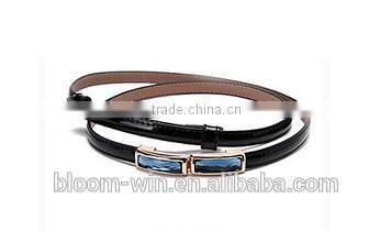 Fashion design PU belt with stone buckle for lady