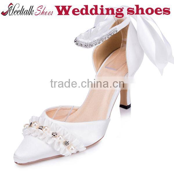 Wholesale pointed toe crystal stiletto wedding shoes with ankle strap