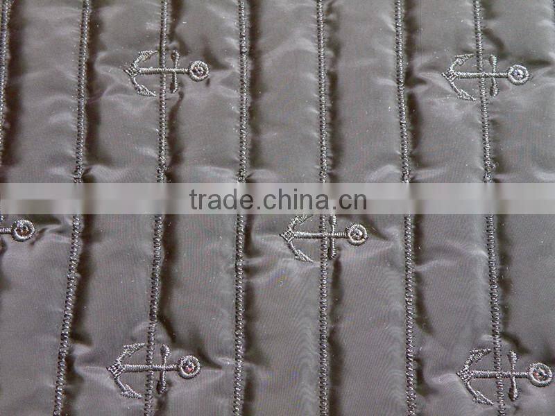 Fashion polyester stripe embroidered thermal padded fabric with quilting for down coats/jacket