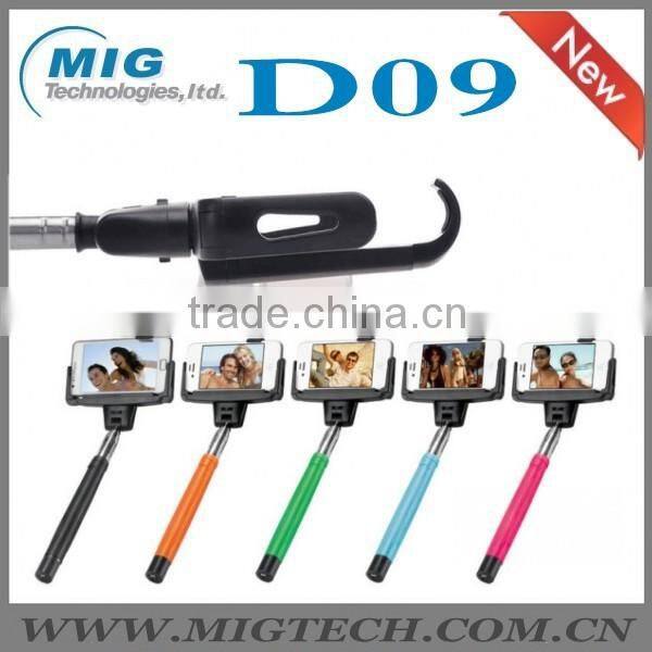 New arrival D09 with mirror monopod selfie stick, monopod with bluetooth shutter button for camera and mobile phone