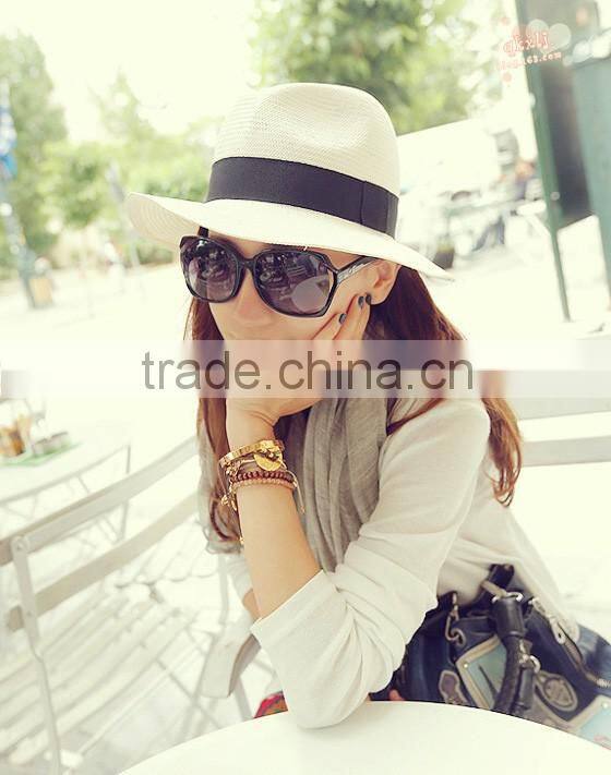 Fashion panama straw hat for women men elegant white fedora hats