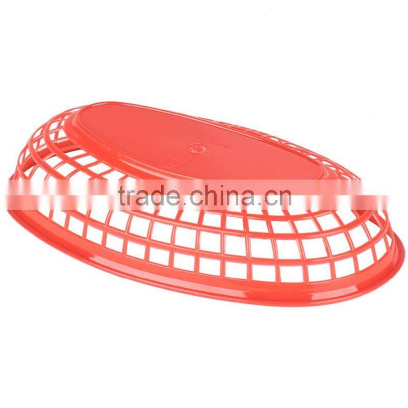 Hot Sale Custom Cheap Plastic Deli Serving Basket Red Restaurant Diner Serveware Red Oval Dinner Baskets Fast Food Baskets