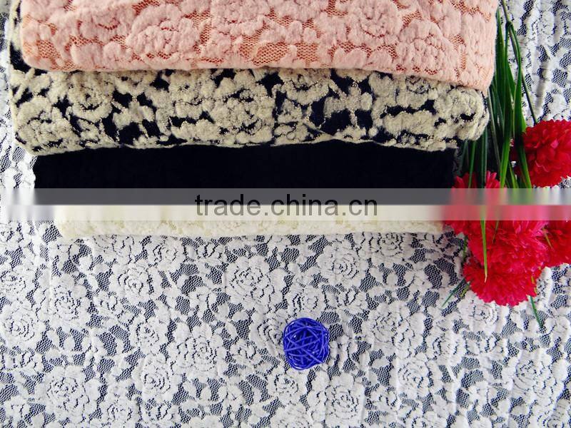 Double Color Printed suede fabric for beach casual clothing Wholesale Nylon Spandex Cotton lace fabric T-015