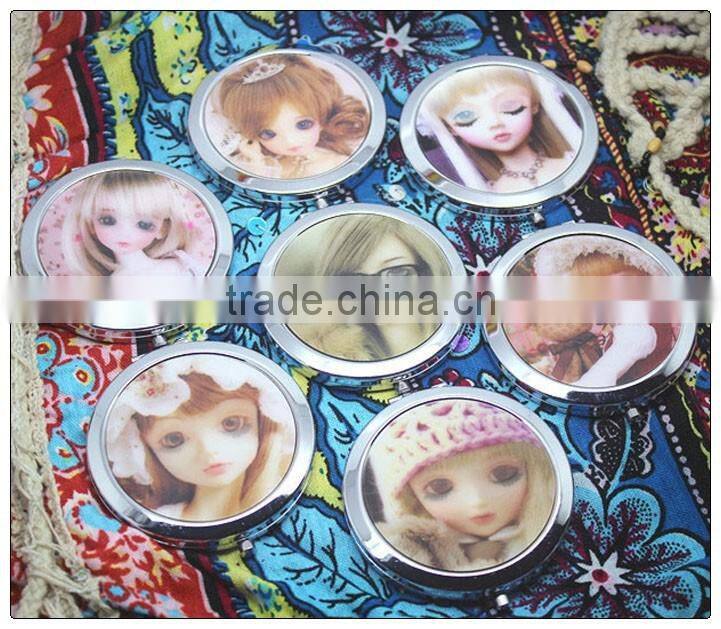 Silver color 3D Doll decoration pocket mirror , promotion gifts