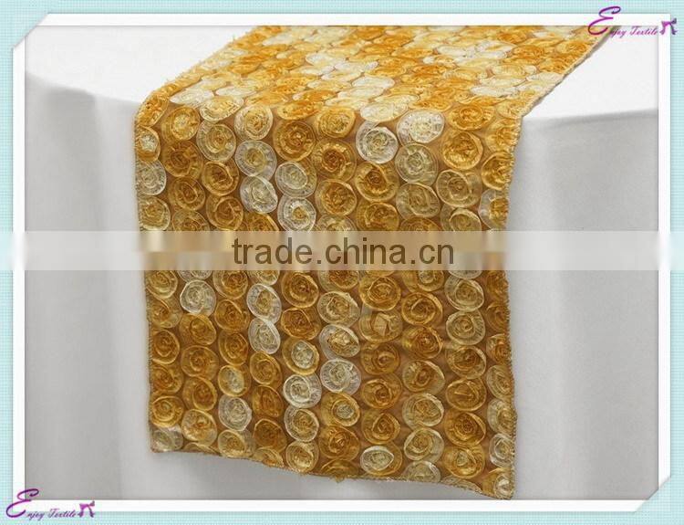 YHR#16 small rosette satin banquet wedding wholesale table runner cloth overlay linens
