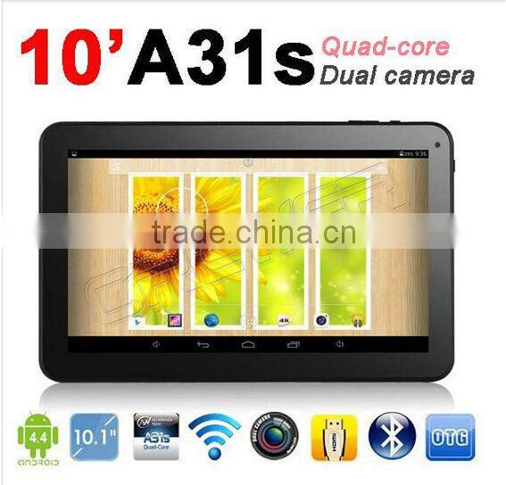 NEW 10.1" Android 4.4.2 Quad Core tablet 10 Allwinner A31s Quad Core android tablet with Bluetooth Capacitive Touch 8GBROM