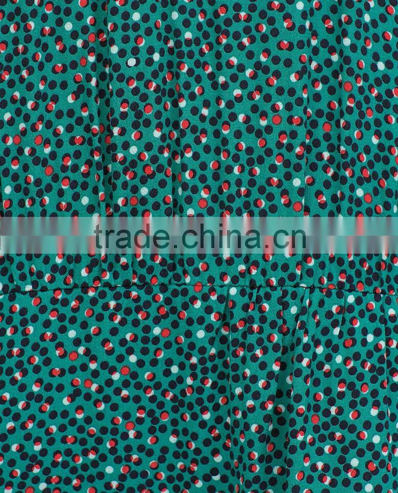 2015 summer long sleeve pleat with zipper front placket print rayon fashion dress - SYK15024