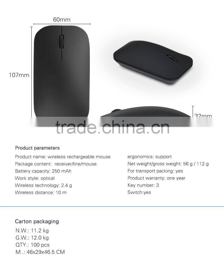 Ultra slim 2.4g rechargeable advanced wireless optical mouse for computer