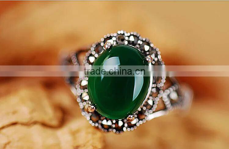 For women vintage fashion green agate stone ring