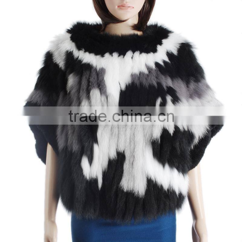 Fashion knitted fur coat/real fox fur coat women/quality rex rabbit fox fur knitted coat KZ150094