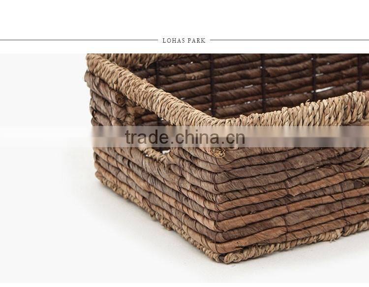 Natural seagrass and banana leaf interwoven storage basket
