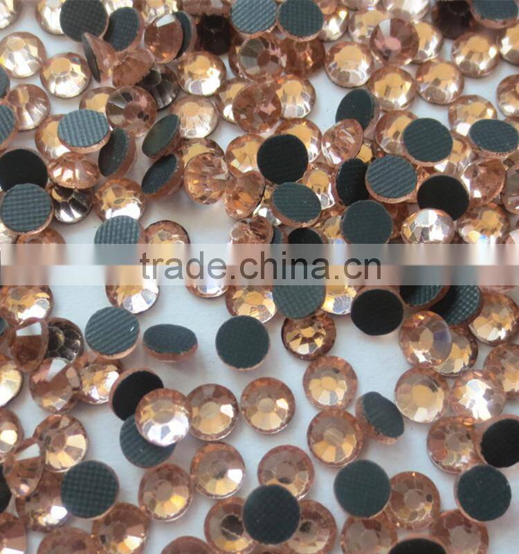 wholesale manufacture super shine ss20 lt peach color iron on glue hotfix stone for belt