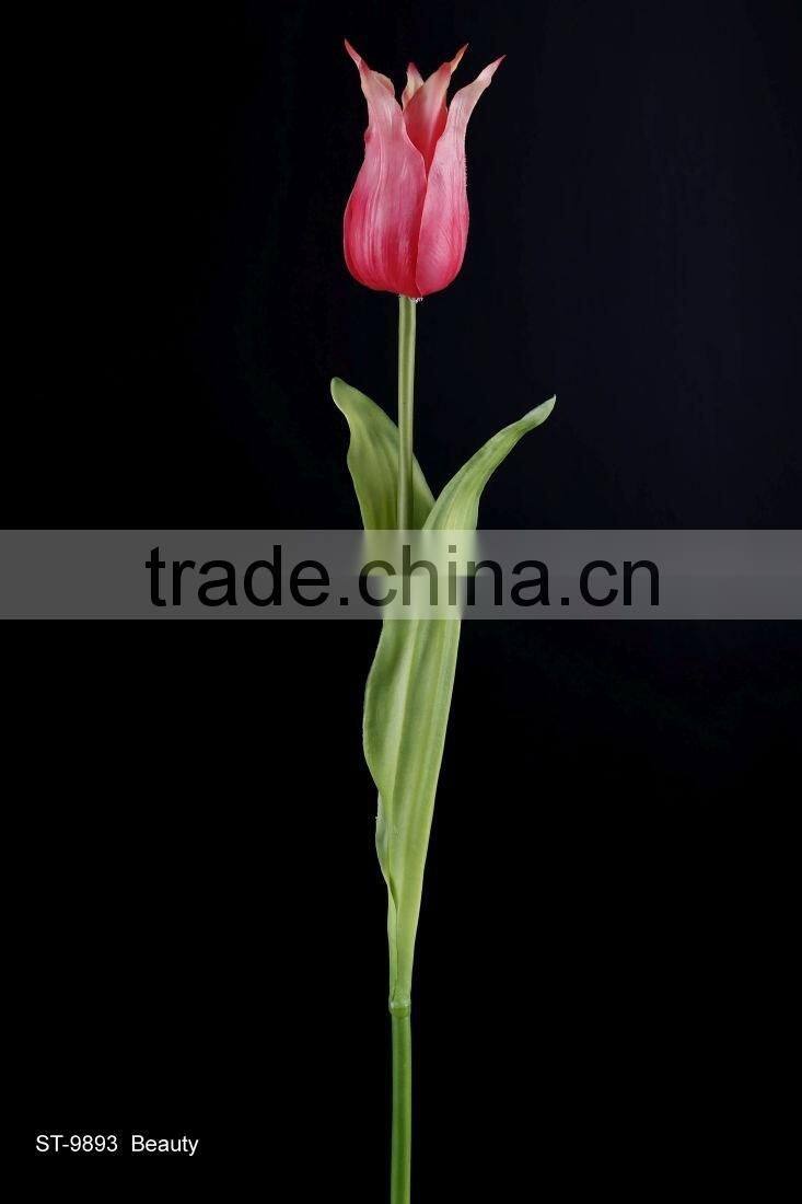 61 cm PVC Real Touch Tulip Spray with 3 Leaves Artificial Flower