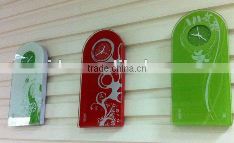 Tempered Glass Novelest Retractable digital /electronic body scale with quartz clock( can be hanged on wall)
