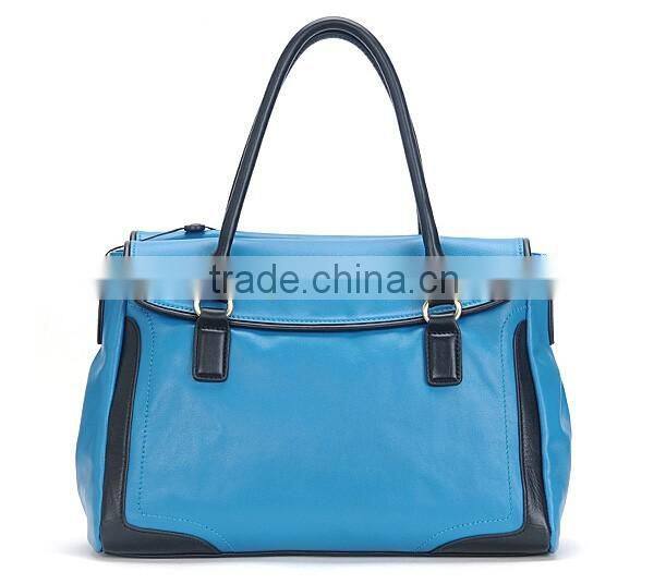 Navy genuine leather lady fashion bag online shop China fashion tote bag