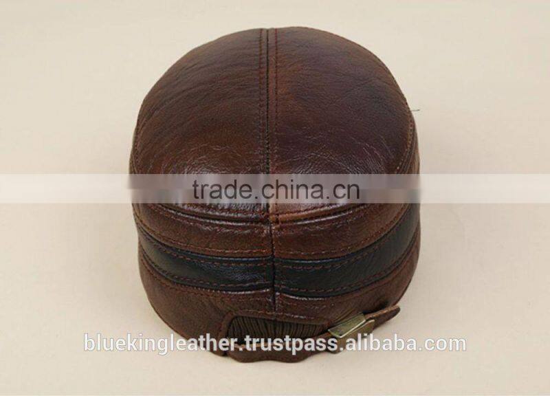 New Men's Real Cowhide Leather Vintage Sunbonnet Baseball Beret Cap Hunting Hat
