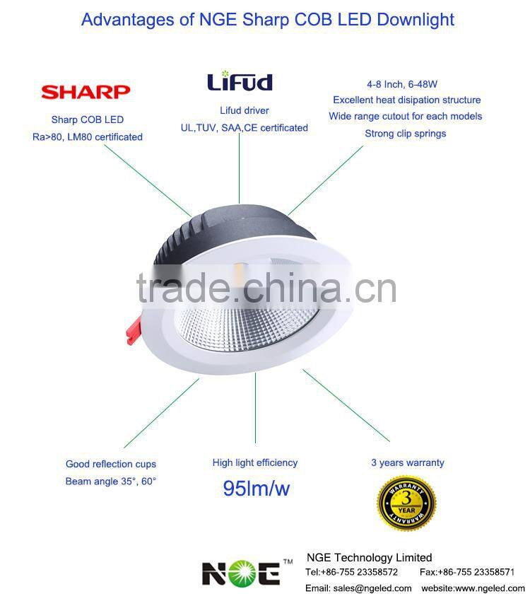 85lm/w Ra80 beam angle 35/60 degree 6 inch 12w led downlight cob