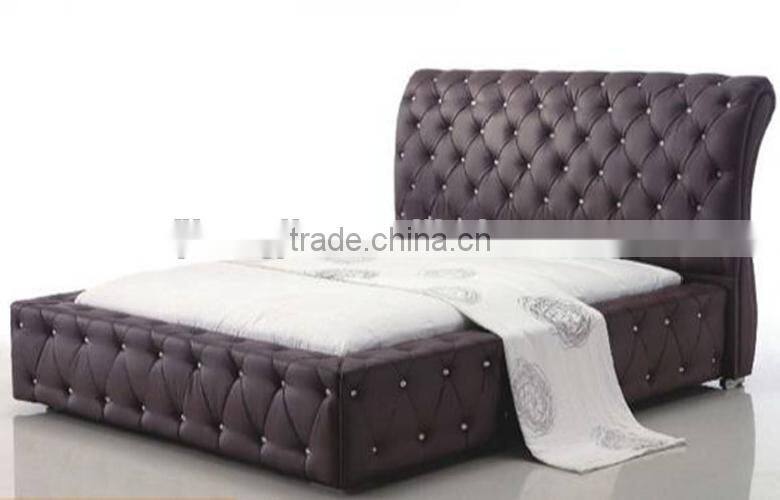 Curved Headboard Bonded leather PU Diamante Bed
