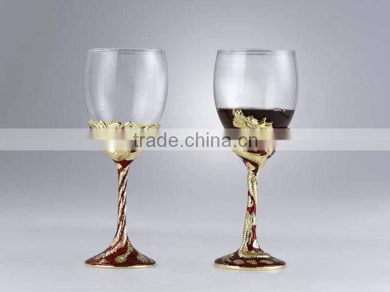 RORO Auspice dragon and phoenix enamel crystal glass red wine glass