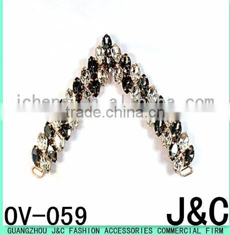 v shaped black diamond rhinestone decorated shoe ornament/ shoe accessory/ shoe trim