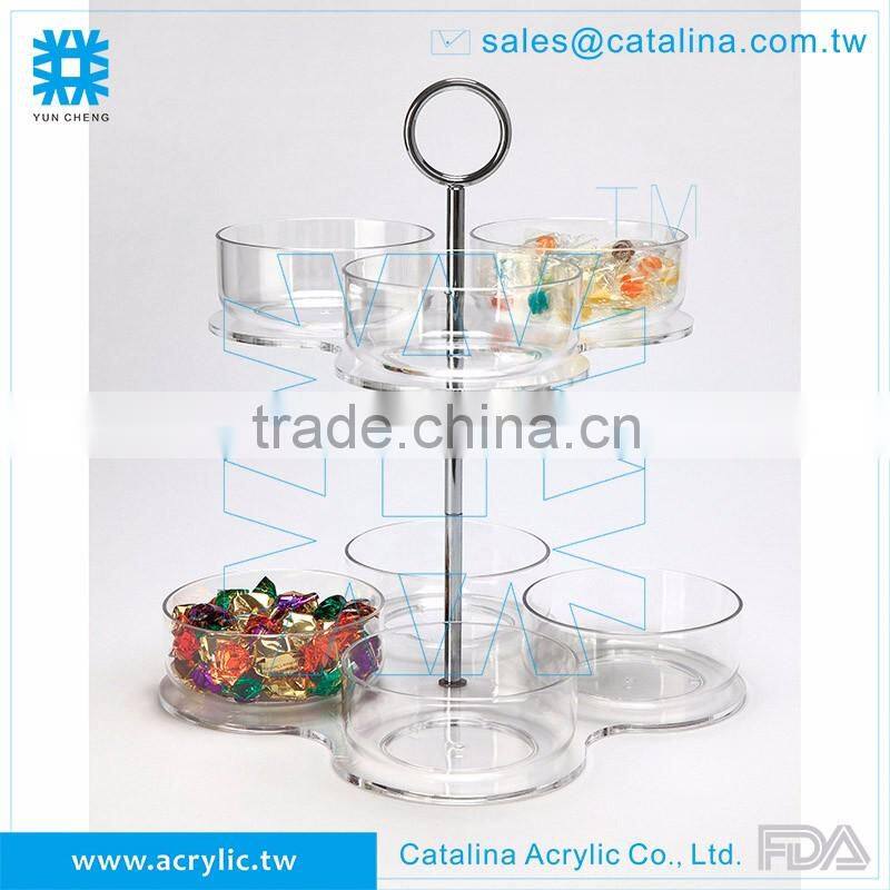 White with Diamond Set of 3 pcs Small Bowl with Base, Acrylic Serving Tray