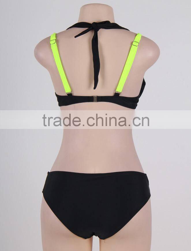 Latest Fashion 5 Colors Full Size Black And White Cross Strap Halter Bikini Swimwear 2016