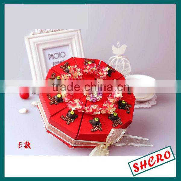 Cake Shape Wedding Candy Box With Ribbon