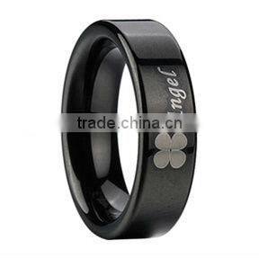 men's tungsten ring laser flower or lucy , Black IP tungsten carbide ring, Tungsten ring for men,Charm accessory