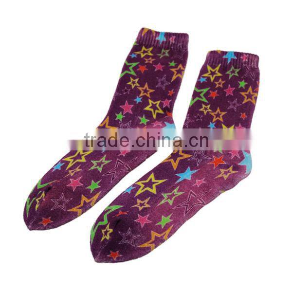 GSM-179 Fashion high quality star desifn cotton seamless printing socks with half terry socks