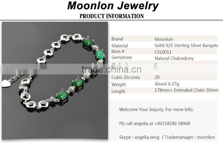 925 sterling silver green chalcedony bracelet, Charm bracelets for women