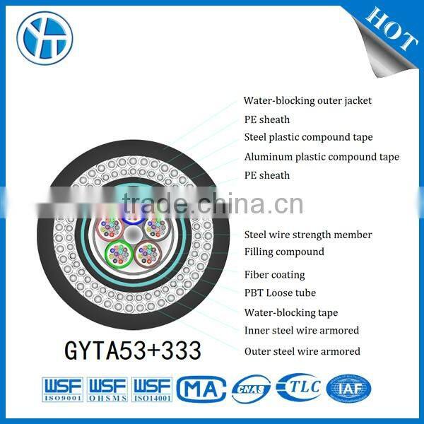 GYTA53+333 Aluminium-armored Corrugated steel tape PE sheath Double steel wire armored PE sheath fiber optic cable