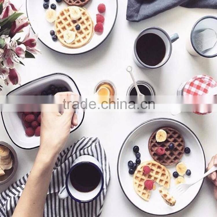 22cm Enamel Bakeware plate Enamel rice pasta plate/pie dish/enamel food plate