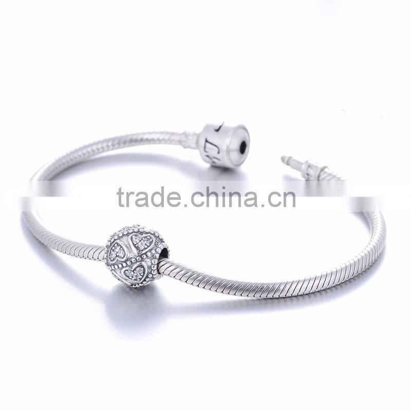 X325 Wholesale Engravable Silver Heart Charms Beads With Zircon