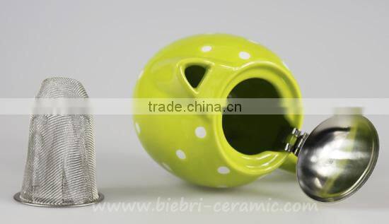 Green Color Glazed Ceramic Water Kettle And Teapot With Stainless Steel Lids And Infuser