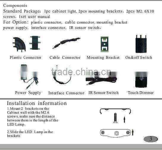1000mm 11w Aluminium sensor super slim LED cabinet lighting