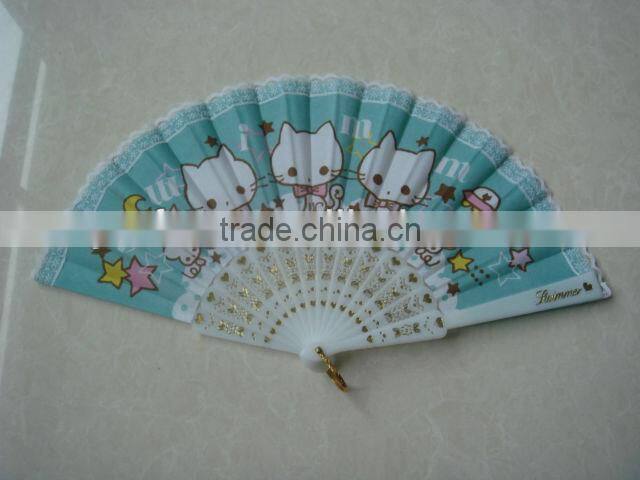 unique designed fabric with plastic folding fan