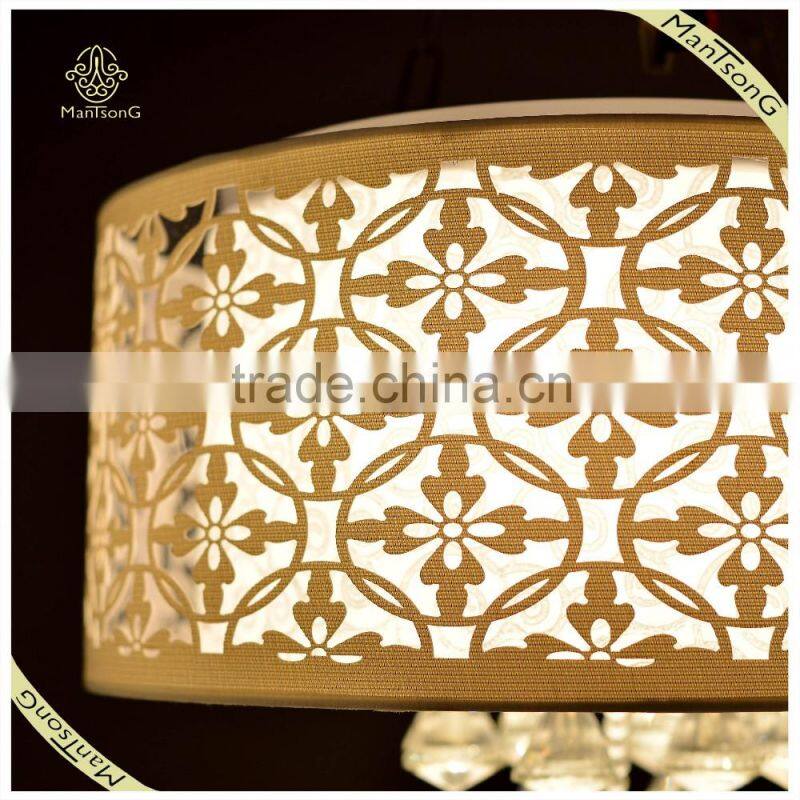 Beautiful Flower Printed Fabric Shade Ceiling Lamp Crystal Accessories for Home Decorative
