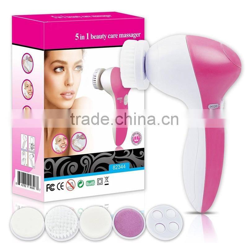 YF-029 5 in 1 Multi-Function Portable Facial Skin Care Electric Massager/Scrubber with Facial Latex Brush Cosmetic Sponge