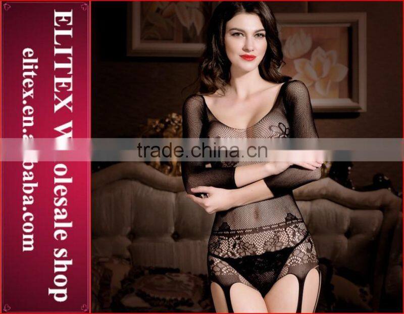 Wholesale Flower Pattern Black Sexy Body Stocking Woman Lingerie