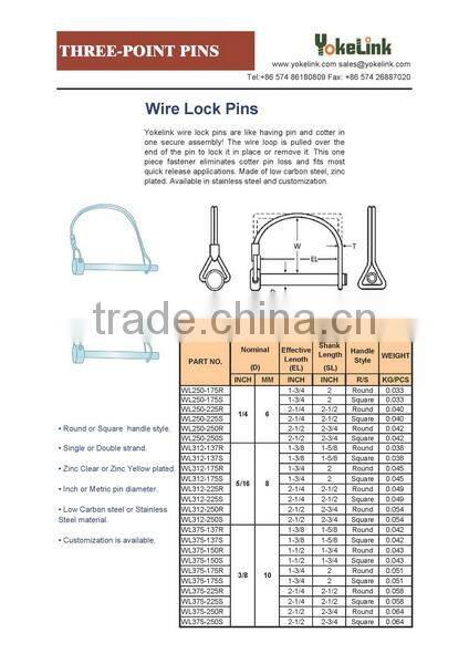 Zinc plating square wire lock pin