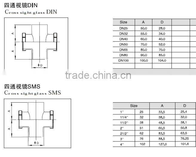 sanitary stainless steel pipe cross sight glass