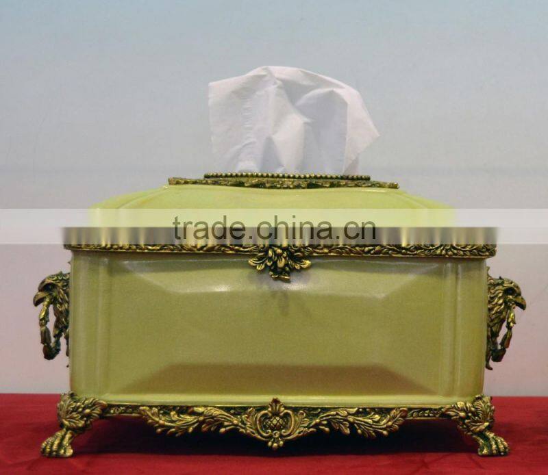 Brass decorative blue color gold painting ceramic tissue box