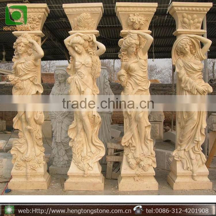High Quality Hand Carved Roman Yellow Marble Pillar
