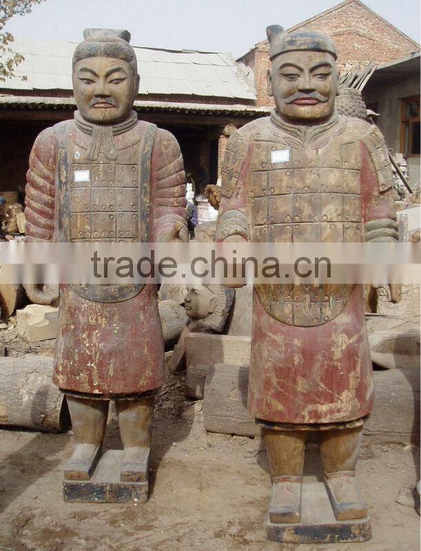 Antique wooden carving statues,Wood Terracotta Warrior sculptures