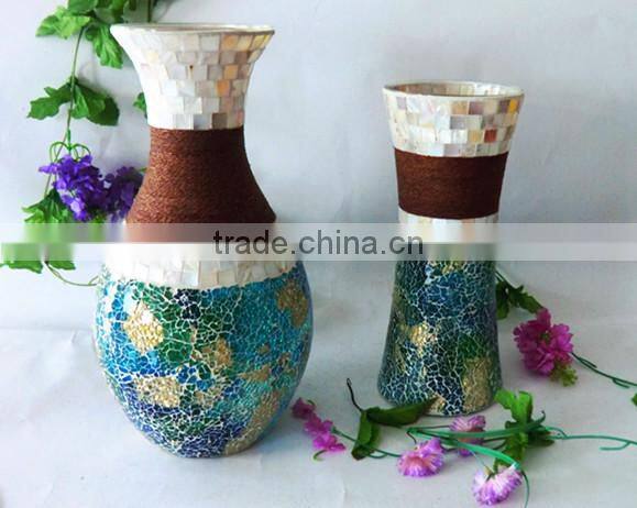 Simple Design Teal Cobalt Blue Perfect Condition Antique Mosaic Shimmering Crackle Italy Vase