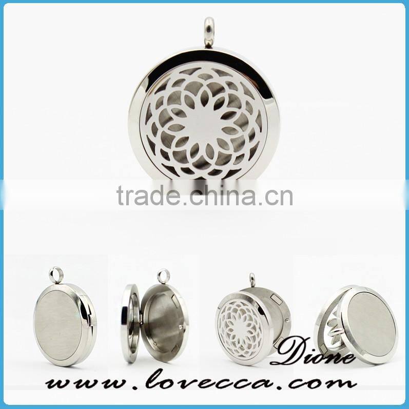 Popular hollow stainless steel aromatherapy locket pendant necklace for essential oil