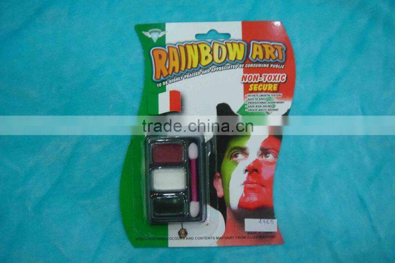 fans safe 3 colors face paint with brush, customized football safety face paint with brush