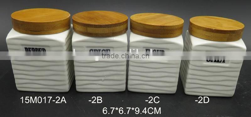 Coffee Tea Sugar Ceramic Storage Jar with Bamboo Lid