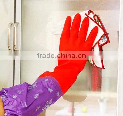 household rubber cleaning gloves/black latex anti-skid gloves with cuff and fleece for winter